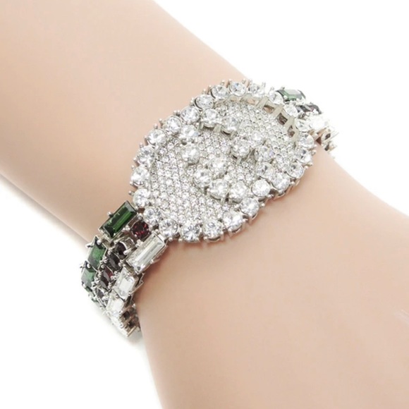 NEW Gucci Web GG Red Green Crystal Bracelet Size M - Picture 4 of 14